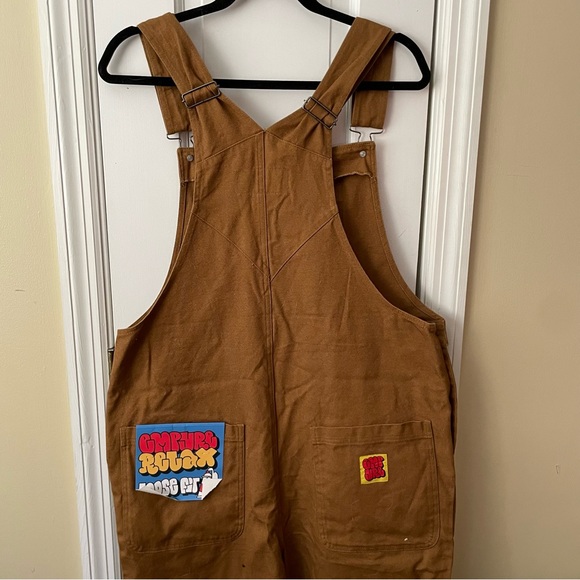 NWT Zumiez Empyre Mens Curbed Canvas Logo Overalls in Dark Beige Tobacco - Picture 4 of 6